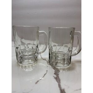 Vintage Clear Glass Root Beer Mugs Set of 2 Paneled Base Heavy duty Steins 12oz